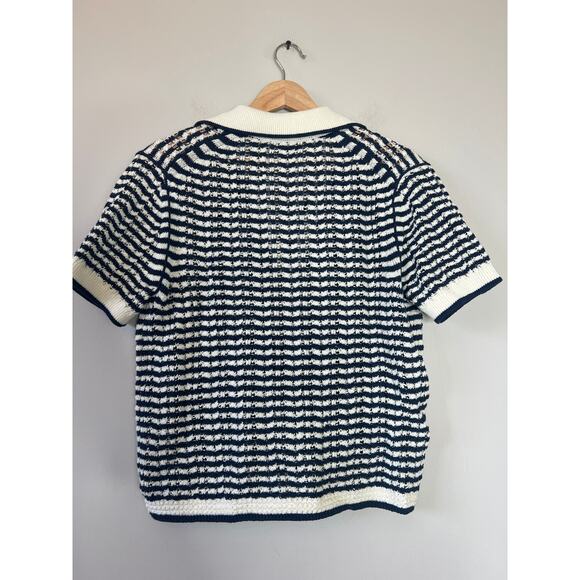 NEW Simkhai Spread Collar Short Sleeve Polo Shirt Midnight Stripe Size: XS - Picture 6 of 7